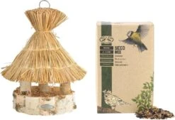Vogel Voederhuisje Met Dakje Berkenhout 37 Cm Met 2.5 Kilo Vogelvoer – Tuinvogels Voeren