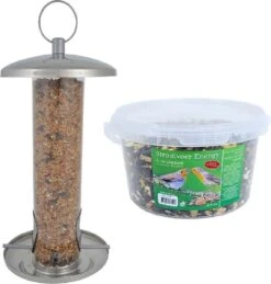 ESSCHERT DESIGN Vogel Voedersilo RVS 27 Cm Inclusief 4-seizoenen Energy Vogelvoer – Vogel Voederstation – Vogelvoederhuisje