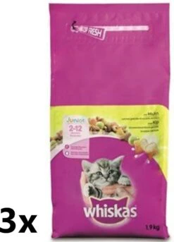 Whiskas – Katten Droogvoer – Junior – Kip – 3×1,9kg
