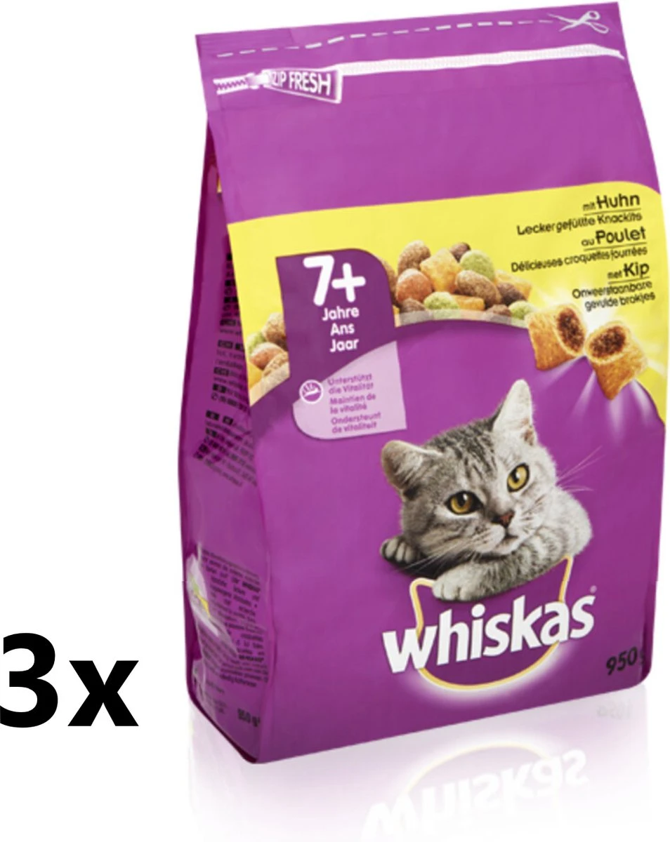 Whiskas – Katten Droogvoer – Senior – Kip – 3x950g