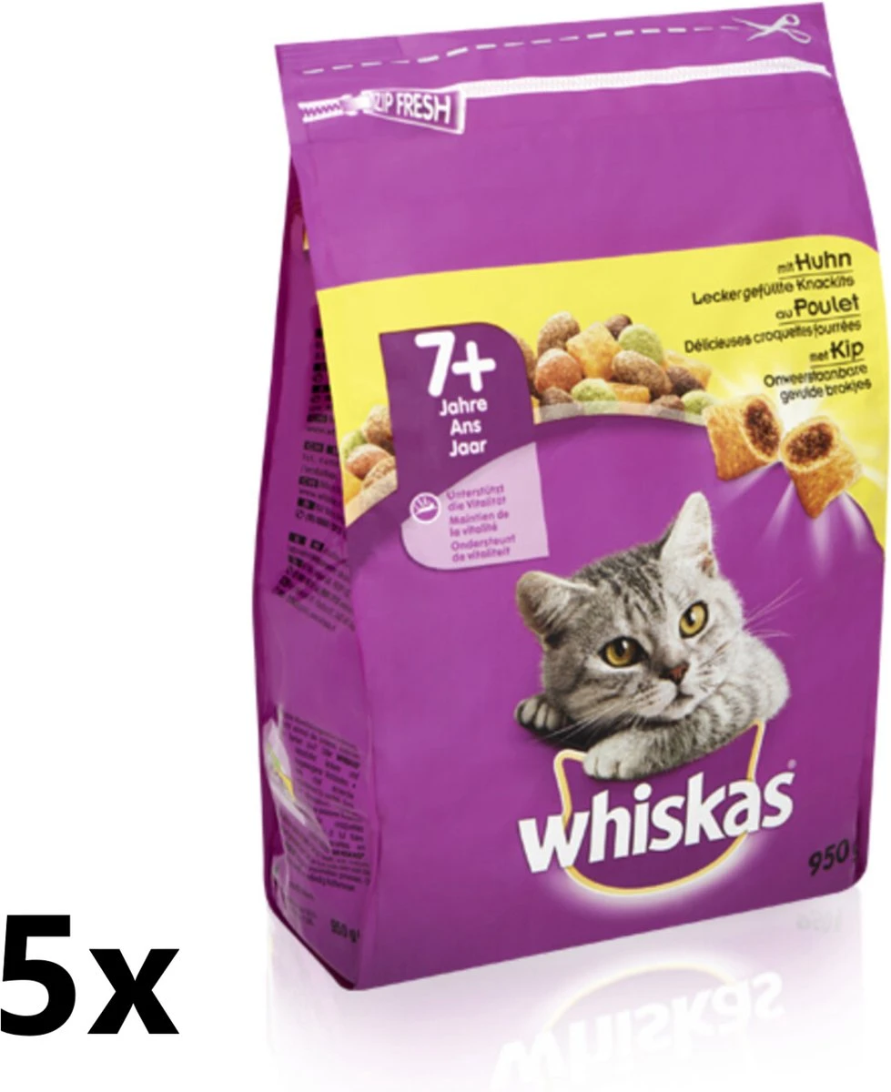 Whiskas – Katten Droogvoer – Senior – Kip – 5x950g