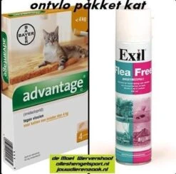 Anti Vlooien Pakket Voor De Kat Tot 4 Kg – Exil Flea Free Omgevingsspray + 4 Pipetten Advantage Kat 40